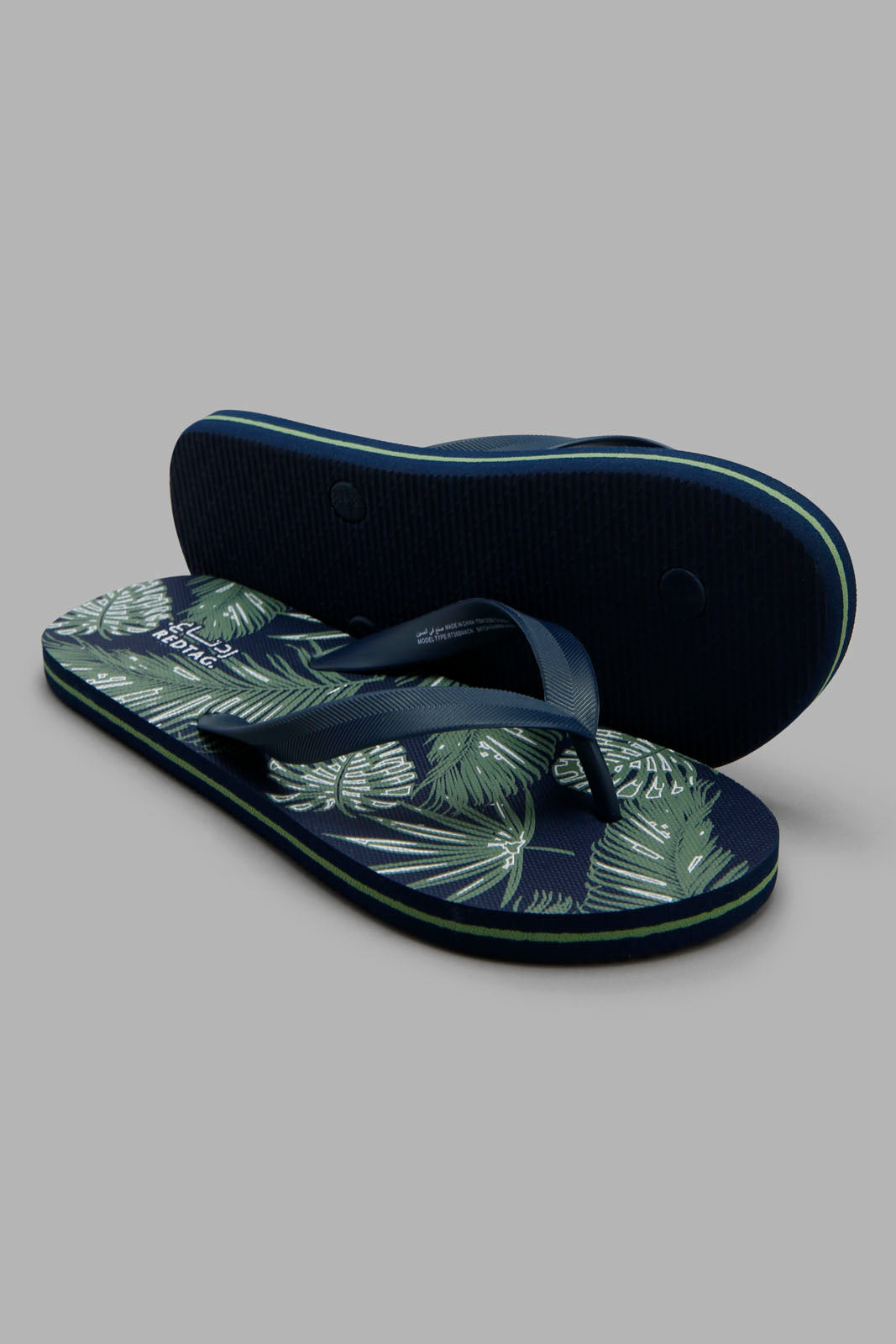 Redtag-Blue-Leaf-Print-Flip-Flop--Senior-Boys-5 to 14 Years