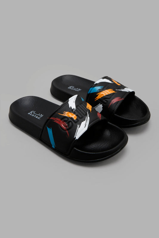 Redtag-Black-Paint-Splash-Slide-BSR-Flip-Flops,-Category:Flip-Flops,-Colour:Black,-Filter:Boys-Footwear-(5-to-14-Yrs),-Non-Sale,-S22C,-Section:Boys-(0-to-14Yrs)-Senior-Boys-5 to 14 Years