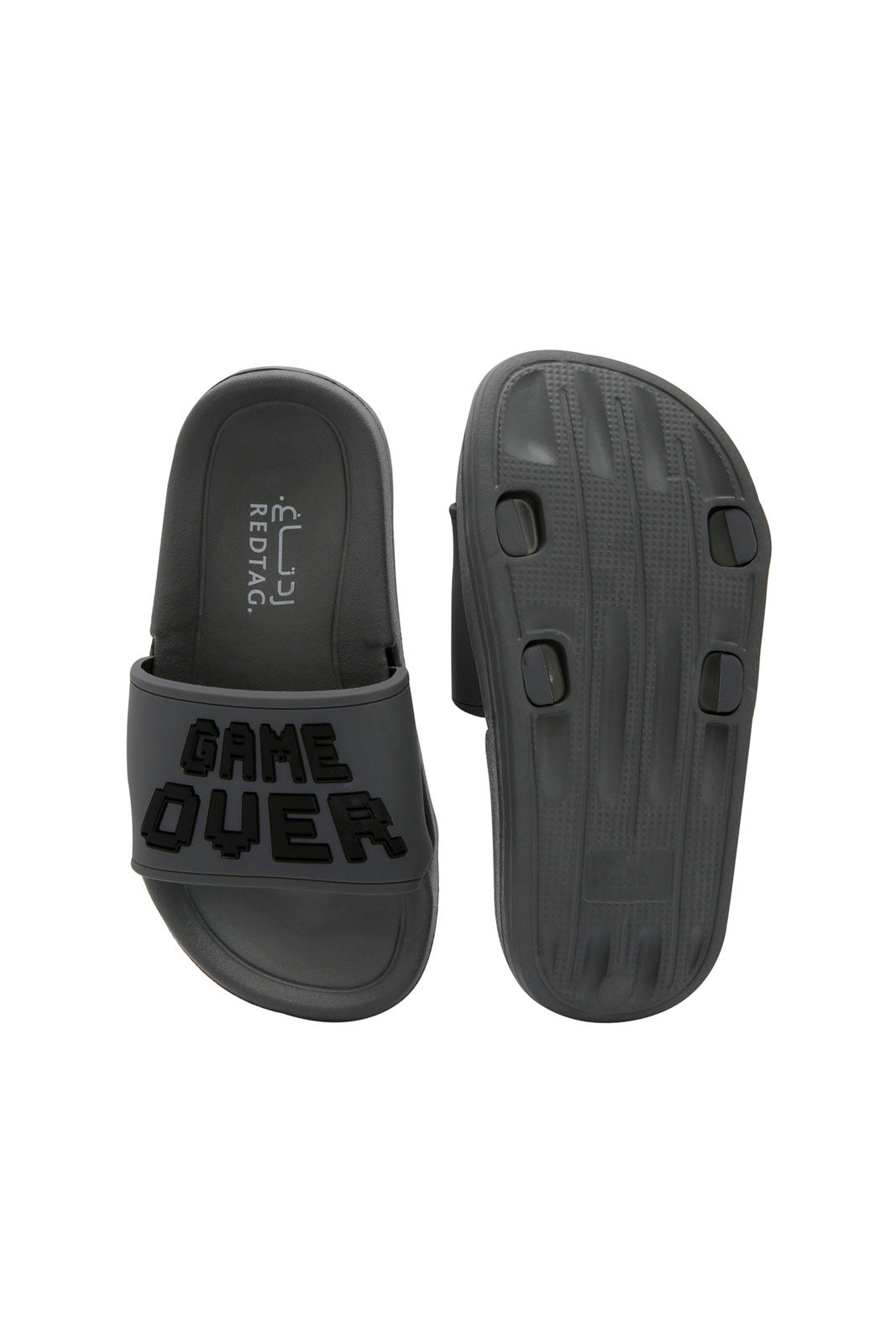 Redtag-Grey-"Game-Over"-Embossed-Slide-BOY-Flip-Flops,-Category:Flip-Flops,-Colour:Grey,-Deals:New-In,-Dept:Boys,-Filter:Boys-Footwear-(3-to-5-Yrs),-New-In-BOY-FOO,-Section:Boys-(0-to-14Yrs),-W22O-Boys-3 to 5 Years