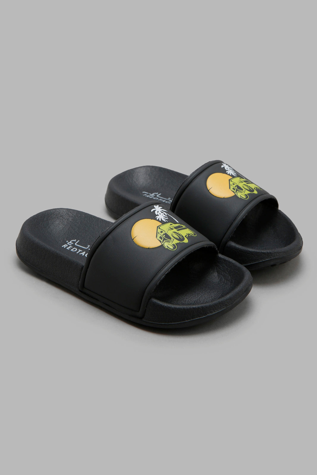 Redtag-Black-Sun-Set-Embossed-Slide-BOY-Flip-Flops,-Category:Flip-Flops,-Colour:Black,-Deals:New-In,-Filter:Boys-Footwear-(3-to-5-Yrs),-New-In-BOY-FOO,-Non-Sale,-Section:Boys-(0-to-14Yrs),-W22O-Boys-3 to 5 Years