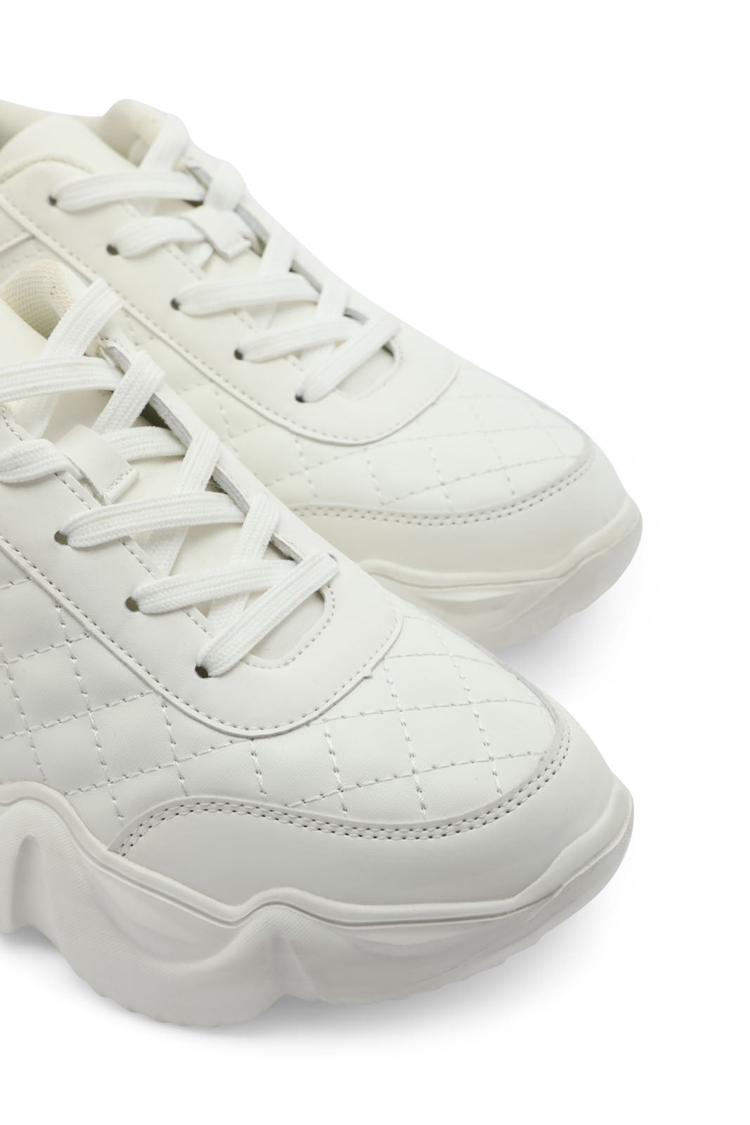 Redtag-White-Quilt-Lace-Up-Sneaker-Category:Trainers,-Colour:White,-Deals:New-In,-Dept:Ladieswear,-Filter:Women's-Footwear,-New-In-Women-FOO,-Non-Sale,-Section:Women,-W22O,-Women-Trainers-Women's-