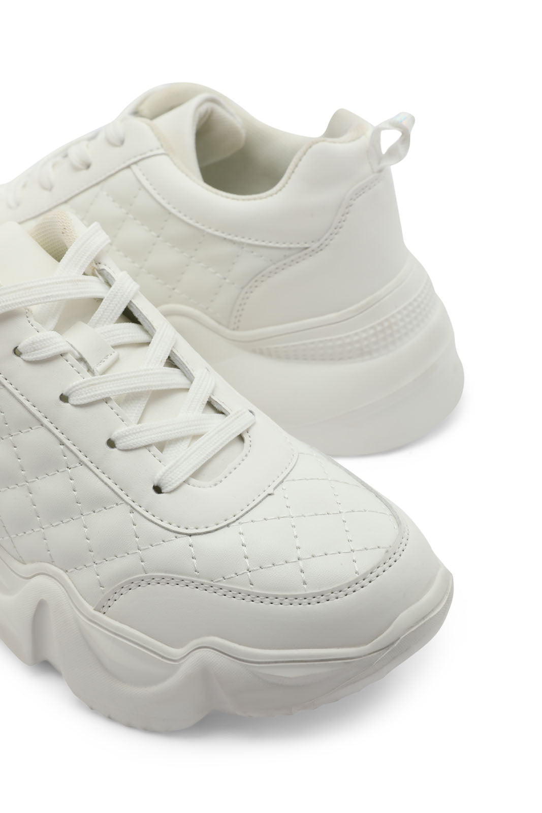 Redtag-White-Quilt-Lace-Up-Sneaker-Category:Trainers,-Colour:White,-Deals:New-In,-Dept:Ladieswear,-Filter:Women's-Footwear,-New-In-Women-FOO,-Non-Sale,-Section:Women,-W22O,-Women-Trainers-Women's-