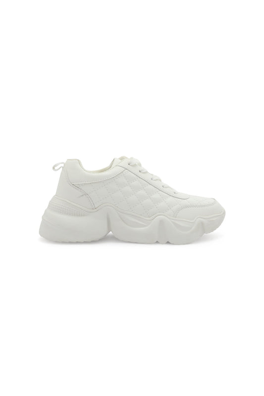 Redtag-White-Quilt-Lace-Up-Sneaker-Category:Trainers,-Colour:White,-Deals:New-In,-Dept:Ladieswear,-Filter:Women's-Footwear,-New-In-Women-FOO,-Non-Sale,-Section:Women,-W22O,-Women-Trainers-Women's-