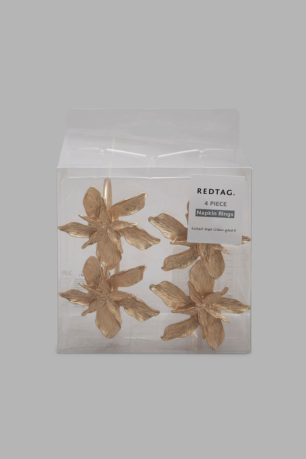 Redtag-Gold-Flower-Napkin-Ring
(4-Piece)-Category:Napkins-&-Tissues,-Colour:Gold,-Filter:Home-Dining,-HMW-DIN-Kitchen-Accessories,-Non-Sale,-S22C,-Section:Homewares-Home-Dining-