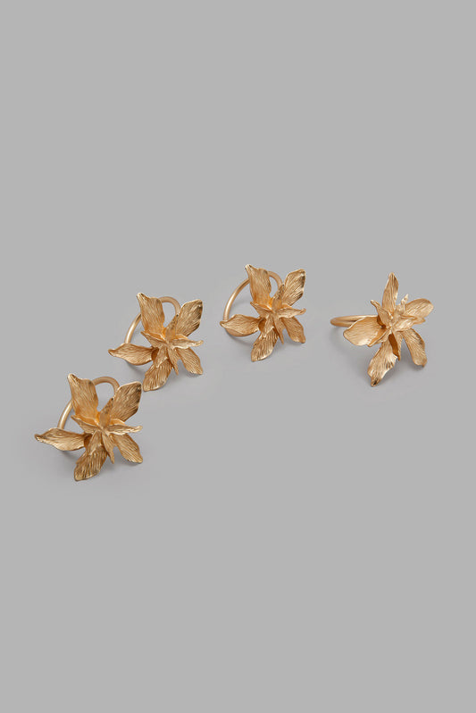 Redtag-Gold-Flower-Napkin-Ring
(4-Piece)-Category:Napkins-&-Tissues,-Colour:Gold,-Filter:Home-Dining,-HMW-DIN-Kitchen-Accessories,-Non-Sale,-S22C,-Section:Homewares-Home-Dining-