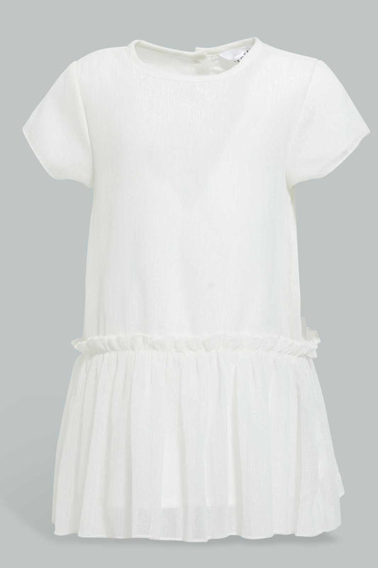 Redtag-Ivory-Frill-Hem-Dress-Dresses-Infant-Girls-3 to 24 Months