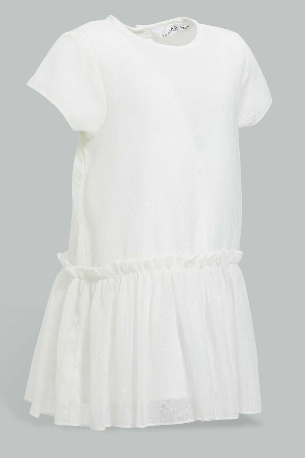Redtag-Ivory-Frill-Hem-Dress-Dresses-Infant-Girls-3 to 24 Months