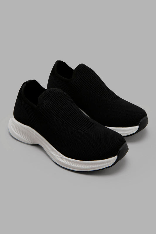 Redtag-Black-Knit-Slip-On--Senior-Boys-5 to 14 Years