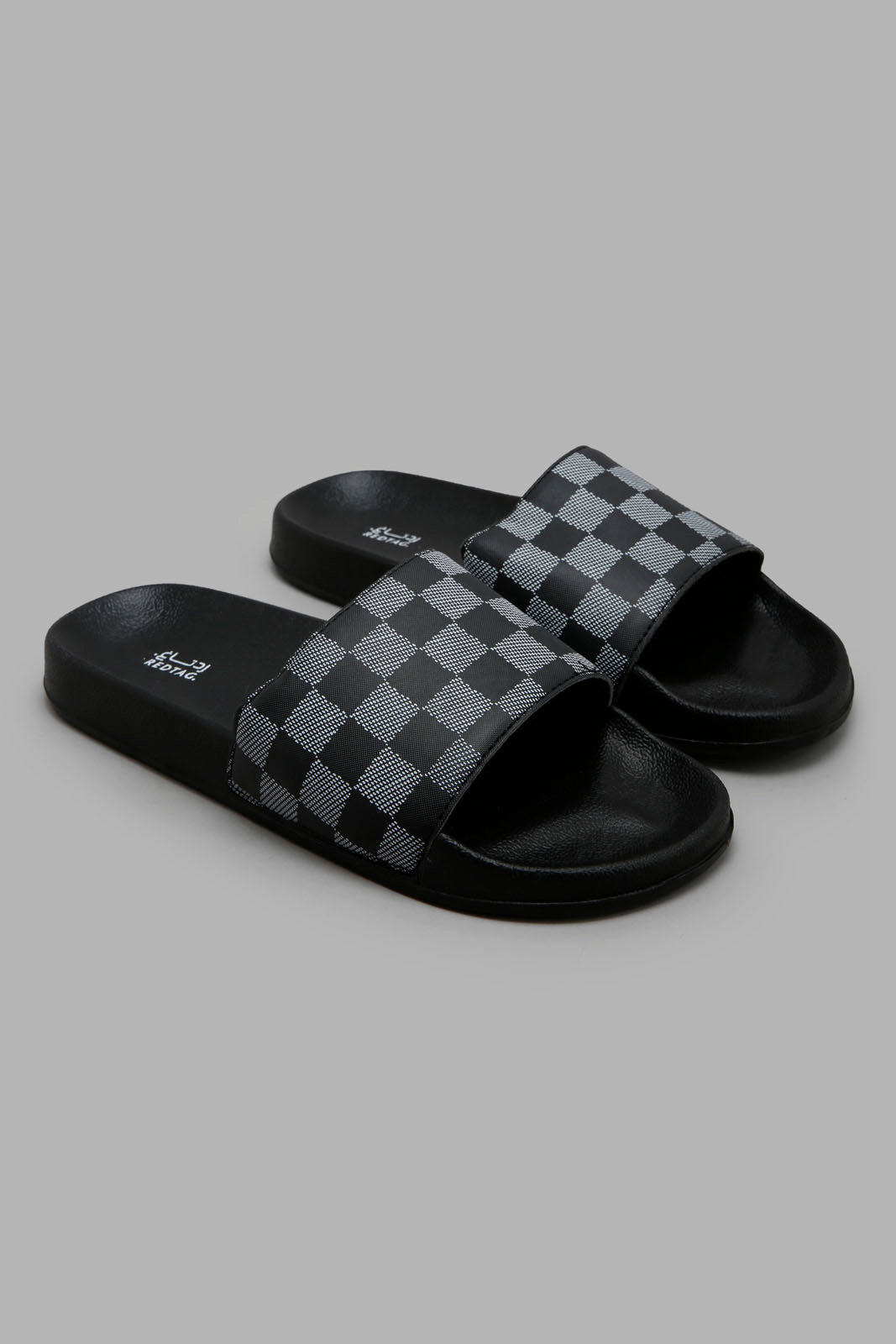 Redtag-Grey-Checkered-Slide-Category:Flip-Flops,-Colour:Grey,-Deals:New-In,-Filter:Men's-Footwear,-Men-Flip-Flops,-New-In-Men-FOO,-Non-Sale,-Section:Men,-W22O-Men's-