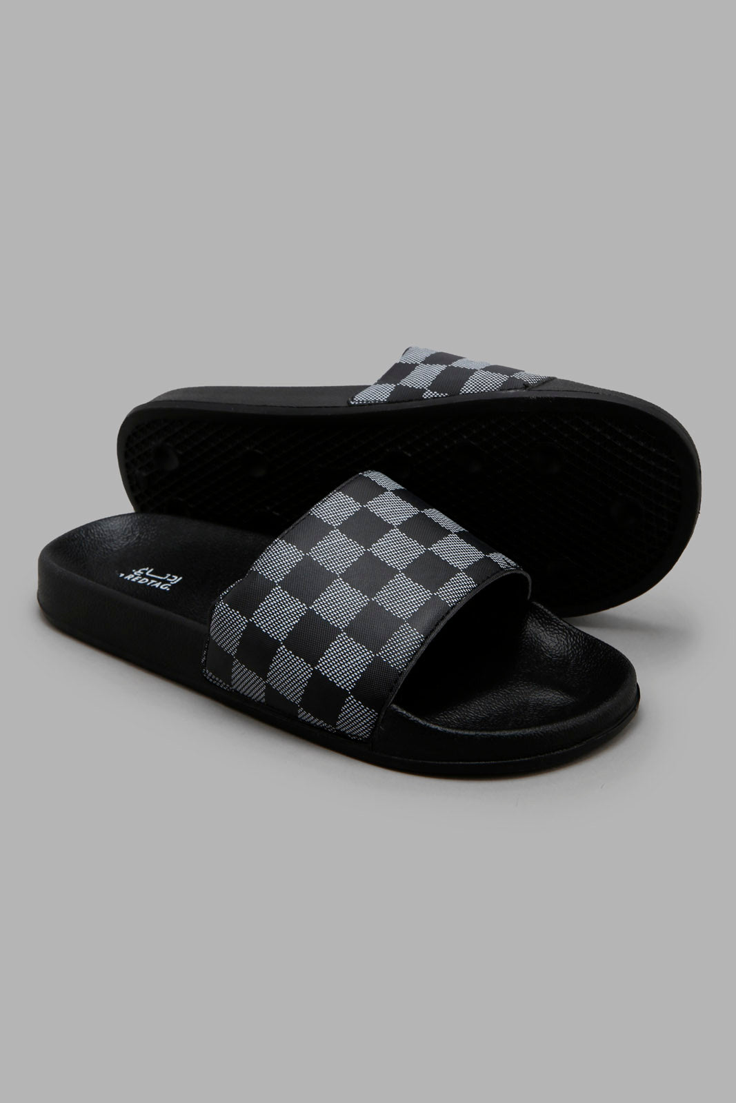 Redtag-Grey-Checkered-Slide-Category:Flip-Flops,-Colour:Grey,-Deals:New-In,-Filter:Men's-Footwear,-Men-Flip-Flops,-New-In-Men-FOO,-Non-Sale,-Section:Men,-W22O-Men's-