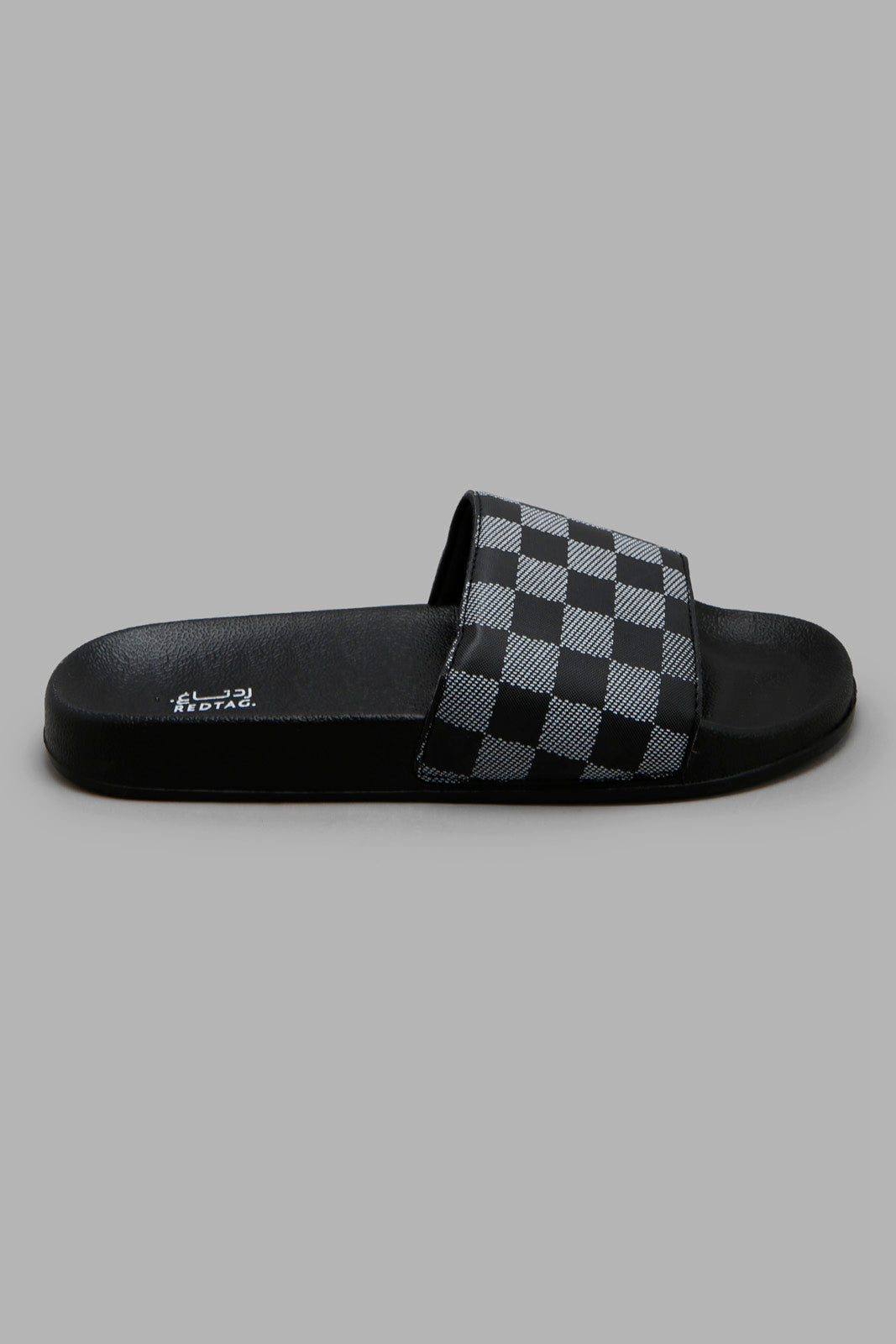 Redtag-Grey-Checkered-Slide-Category:Flip-Flops,-Colour:Grey,-Deals:New-In,-Filter:Men's-Footwear,-Men-Flip-Flops,-New-In-Men-FOO,-Non-Sale,-Section:Men,-W22O-Men's-