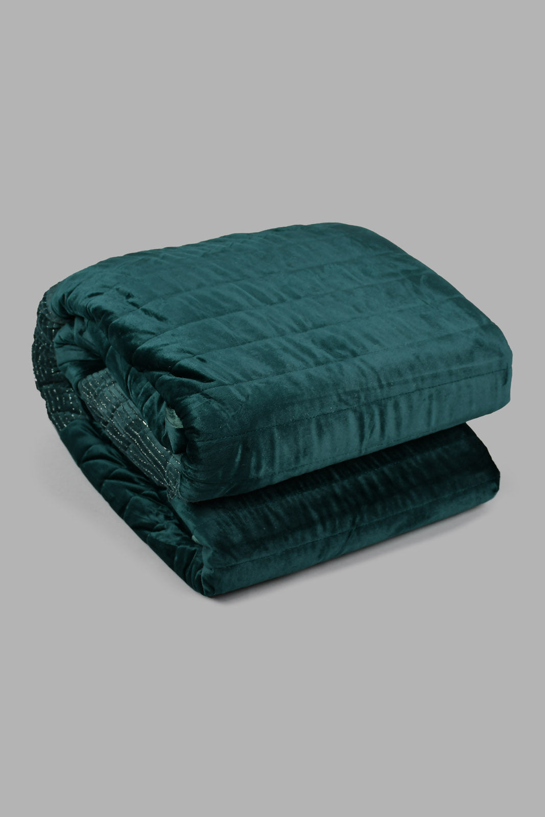 Redtag-Green-Velvet-2-Piece-Quilt-With-Gold-Lurex-
(Single-Size)-Quilts-Home-Bedroom-