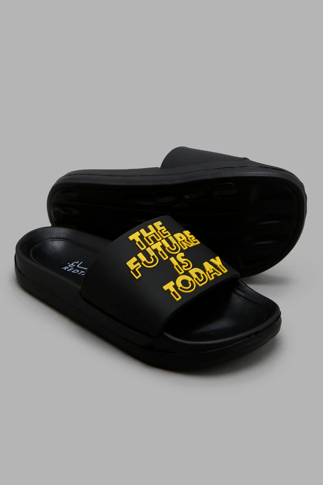 Redtag-Black-Slogan-Embossed-Slide-BOY-Flip-Flops,-Bundle,-Category:Flip-Flops,-Colour:Black,-Deals:4-For-90,-Deals:New-In,-Filter:Boys-Footwear-(3-to-5-Yrs),-New-In-BOY-FOO,-S22B,-Section:Boys-(0-to-14Yrs)-Boys-3 to 5 Years