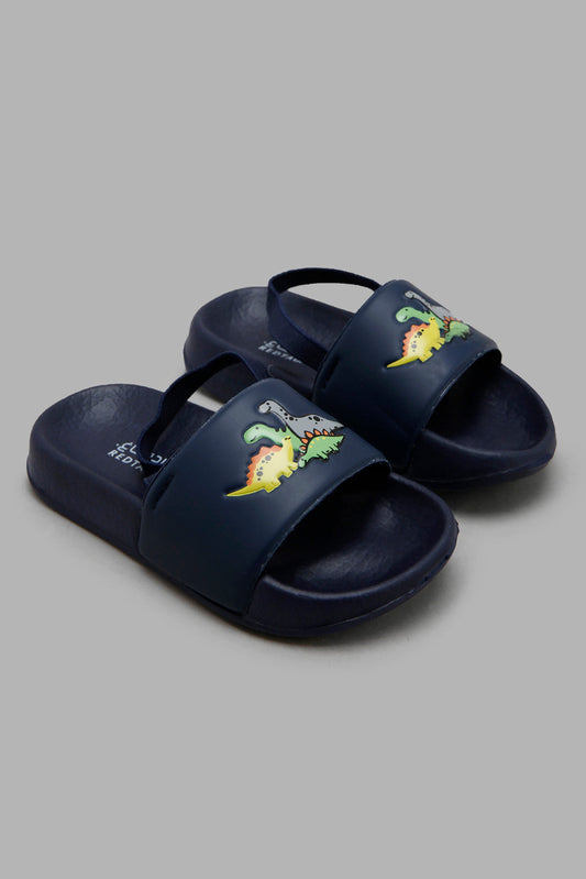 Redtag-Navy-Dinosaur-Print-Slide-With-Backstrap-BOY-Flip-Flops,-Bundle,-Category:Flip-Flops,-Colour:Navy,-Deals:4-For-90,-Deals:New-In,-Filter:Boys-Footwear-(3-to-5-Yrs),-New-In-BOY-FOO,-S22B,-Section:Boys-(0-to-14Yrs)-Boys-3 to 5 Years