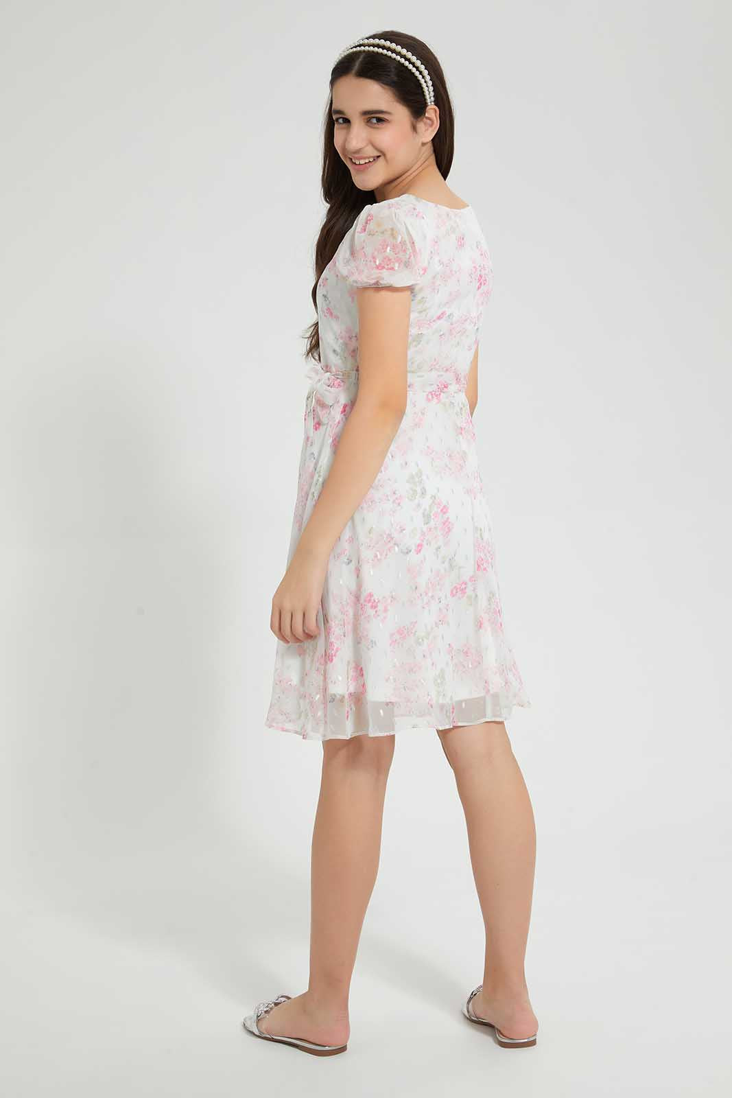Redtag-White-Floral-Embroidered-Dress-Dresses-Senior-Girls-9 to 14 Years