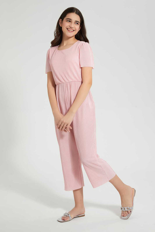 Redtag-Pink-Front-Lace-Pleated-Jumpsuit-Dresses-Senior-Girls-9 to 14 Years