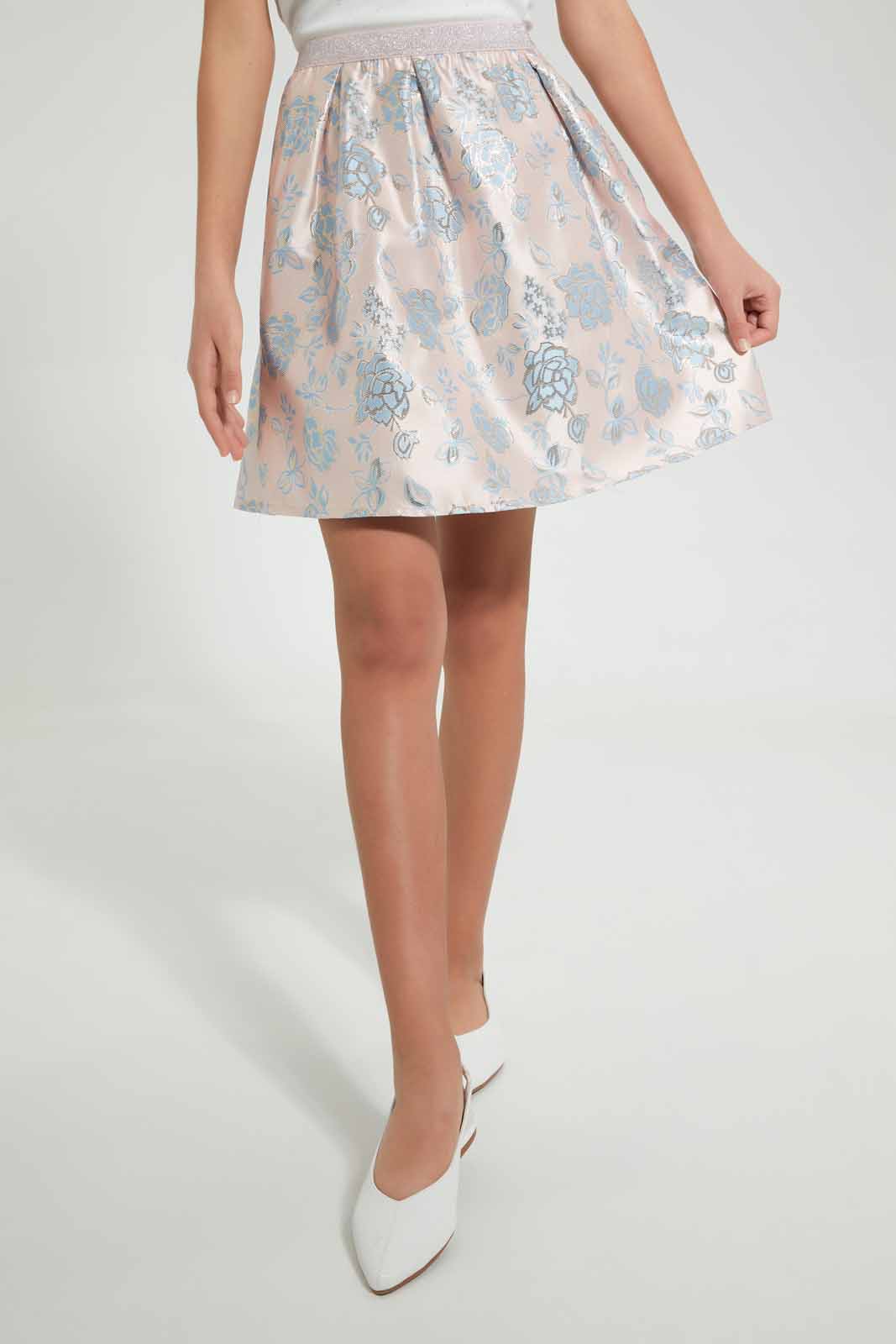 Redtag-Pink-Floral-Brocade-Skirt-Skirts-Senior-Girls-9 to 14 Years