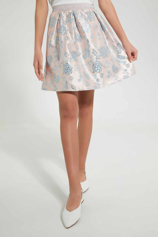 Redtag-Pink-Floral-Brocade-Skirt-Skirts-Senior-Girls-9 to 14 Years