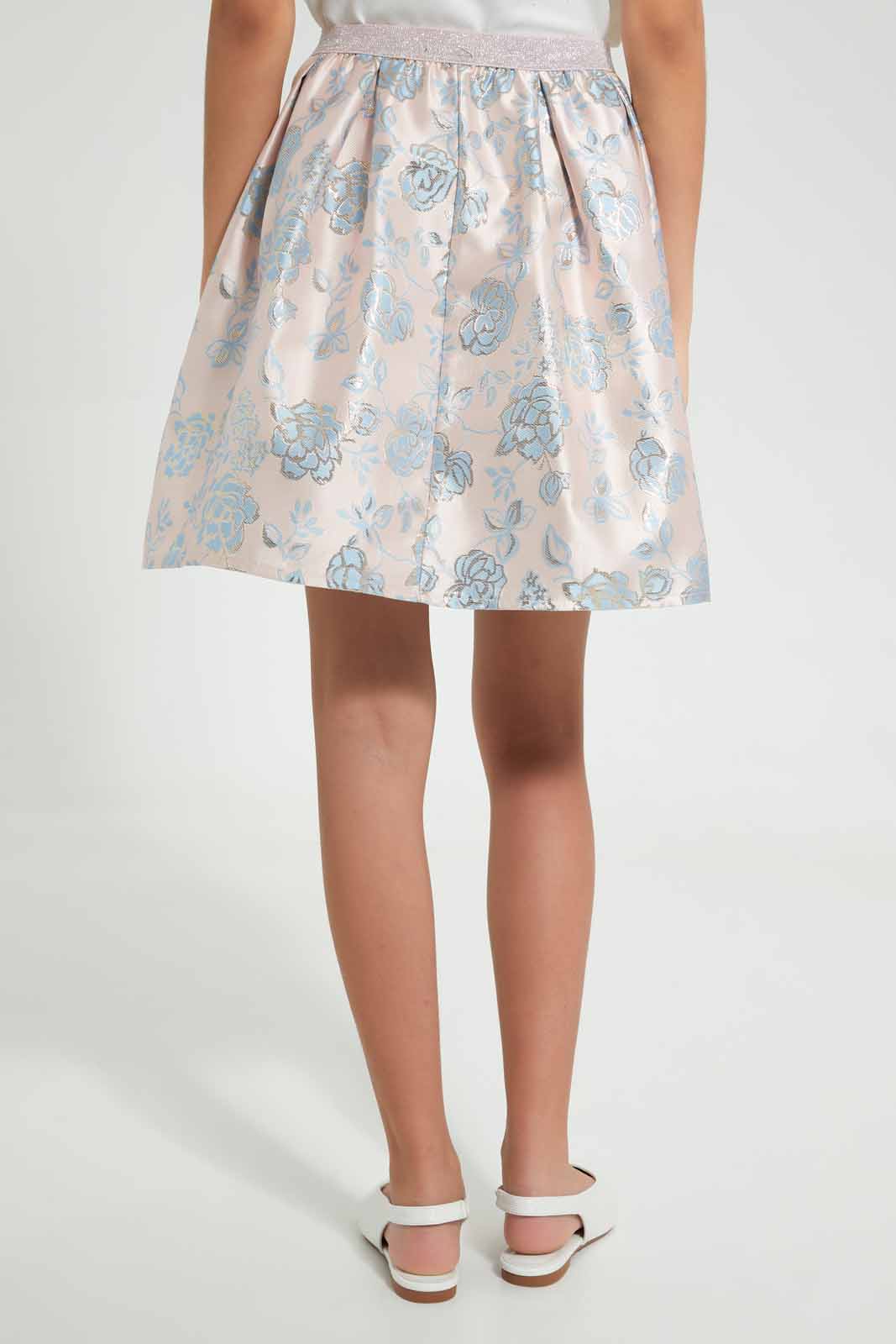 Redtag-Pink-Floral-Brocade-Skirt-Skirts-Senior-Girls-9 to 14 Years