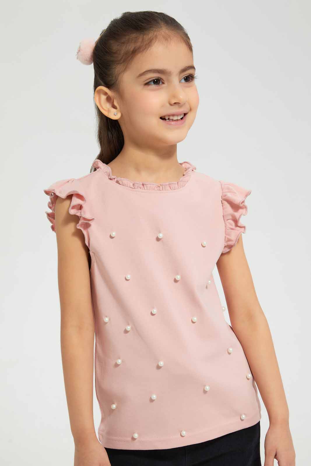 Redtag-Pink-Pearl-Embellished-Top-Category:T-Shirts,-Colour:Pink,-Deals:Sale,-Filter:Girls-(2-to-8-Yrs),-GIR-T-Shirts,-S22B,-Sale-GIR-APL,-Section:Girls-(0-to-14Yrs)-Girls-2 to 8 Years