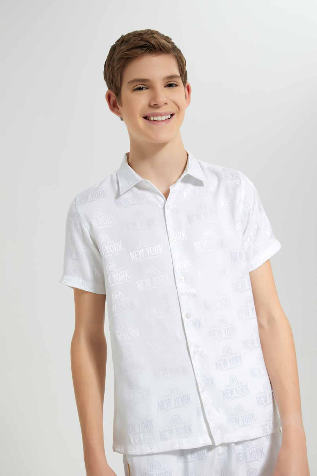 Redtag-White-Allover-Print-Casual-Shirt-BSR-Shirts,-Category:Shirts,-Colour:White,-EXE,-Filter:Senior-Boys-(8-to-14-Yrs),-Non-Sale,-S22C,-Section:Boys-(0-to-14Yrs)-Senior-Boys-9 to 14 Years