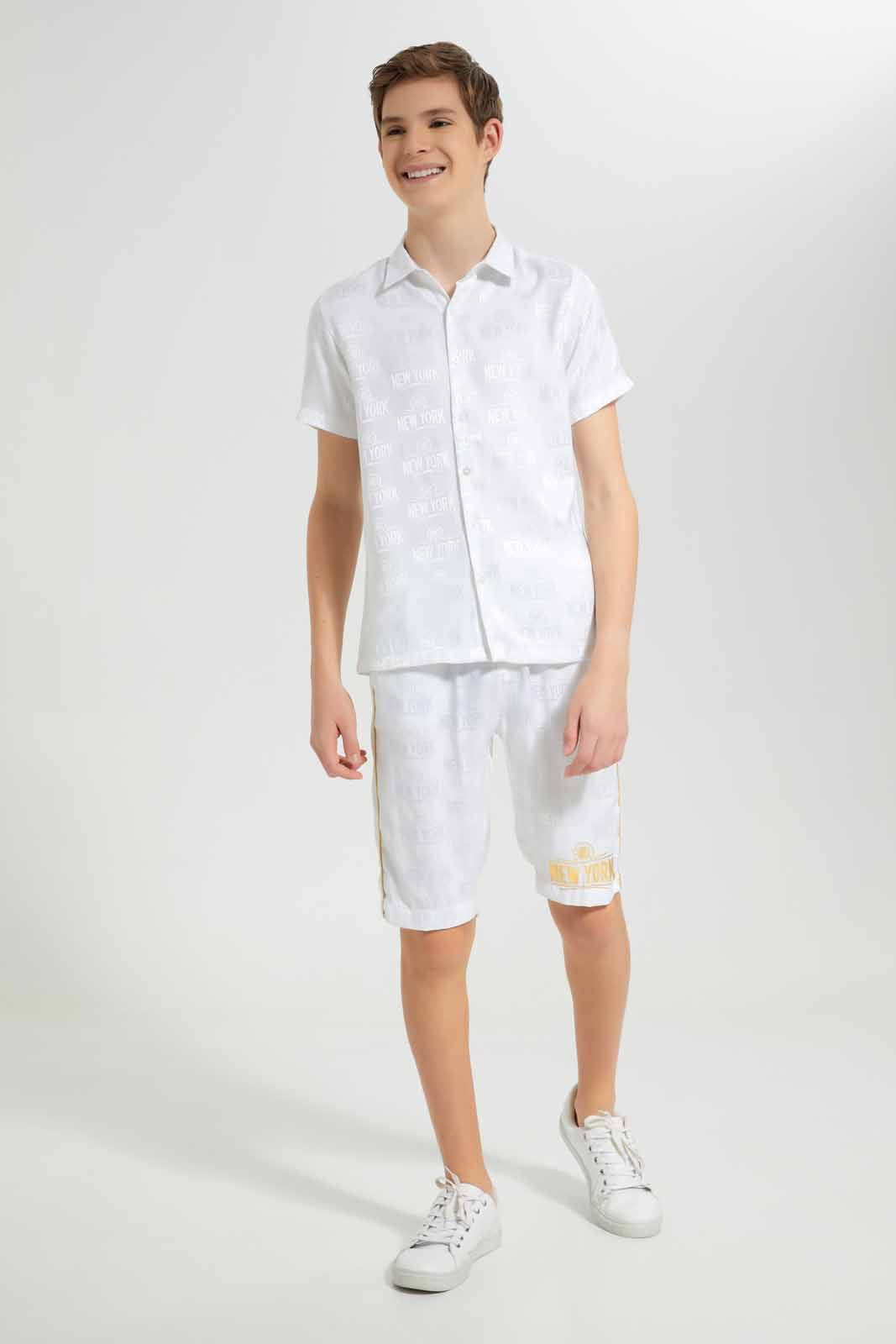 Redtag-White-Allover-Print-Trouser-Short-BSR-Shorts,-Category:Shorts,-Colour:White,-EXE,-Filter:Senior-Boys-(8-to-14-Yrs),-Non-Sale,-S22C,-Section:Boys-(0-to-14Yrs)-Senior-Boys-9 to 14 Years