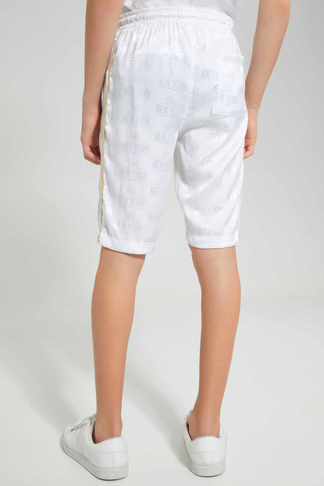 Redtag-White-Allover-Print-Trouser-Short-BSR-Shorts,-Category:Shorts,-Colour:White,-EXE,-Filter:Senior-Boys-(8-to-14-Yrs),-Non-Sale,-S22C,-Section:Boys-(0-to-14Yrs)-Senior-Boys-9 to 14 Years