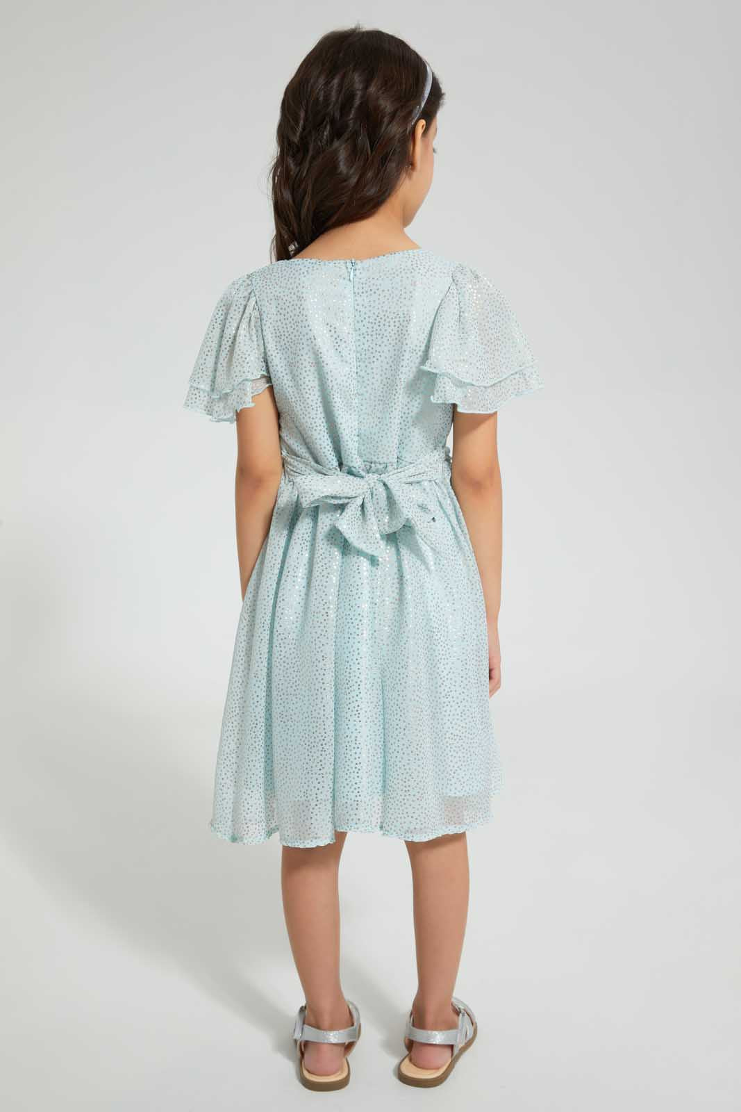 Redtag-Mint-Foil-Print-Dress-Dresses-Girls-2 to 8 Years