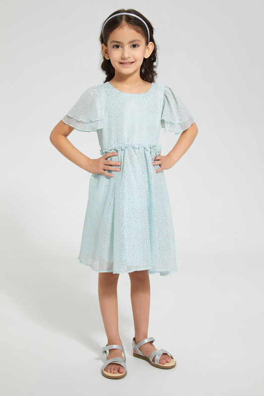Redtag-Mint-Foil-Print-Dress-Dresses-Girls-2 to 8 Years
