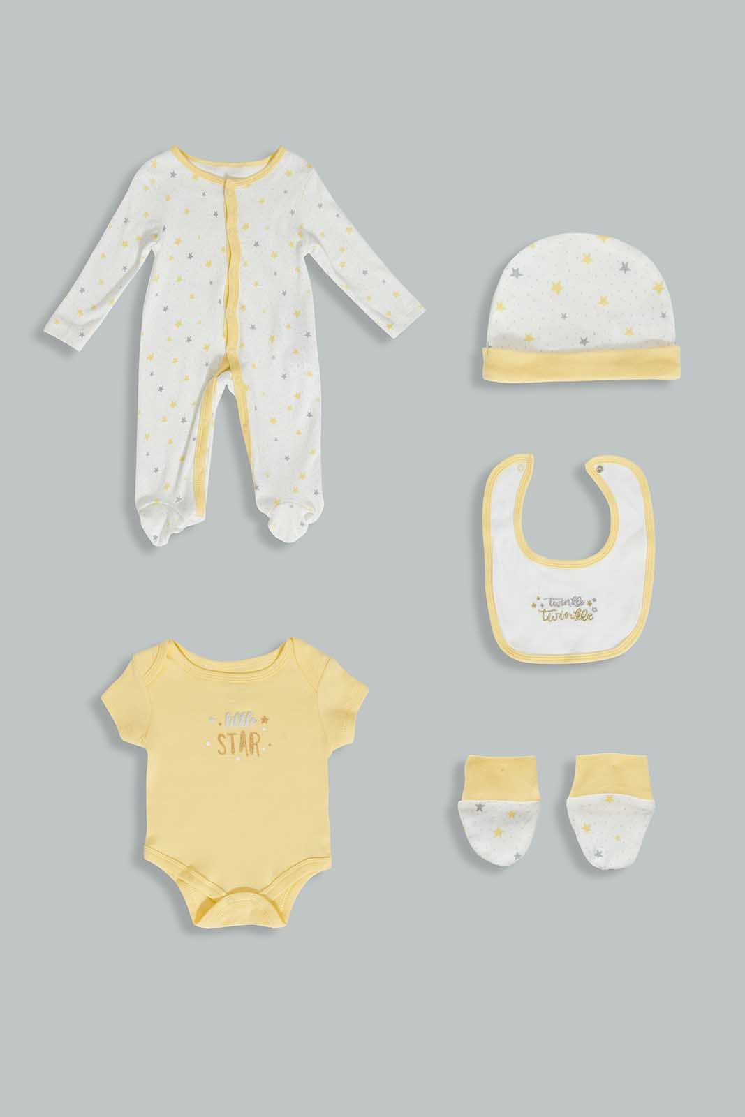 Redtag-Yellow-And-White-Little-Star-Gift-Set-(5-Piece)-Category:Gift-Sets,-Colour:Yellow,-Deals:3-For-90,-Deals:Sale,-Filter:Baby-(0-to-12-Mths),-NBB-Gift-Sets,-S22C,-Sale-NBB-APL,-Section:Boys-(0-to-14Yrs)-Baby-0 to 12 Months