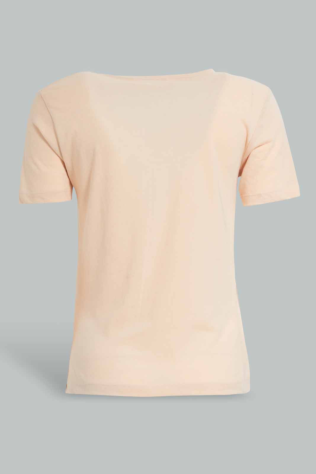Redtag-Beige-V-Neck-T-Shirt-V-Neck-T-Shirts-Women's-