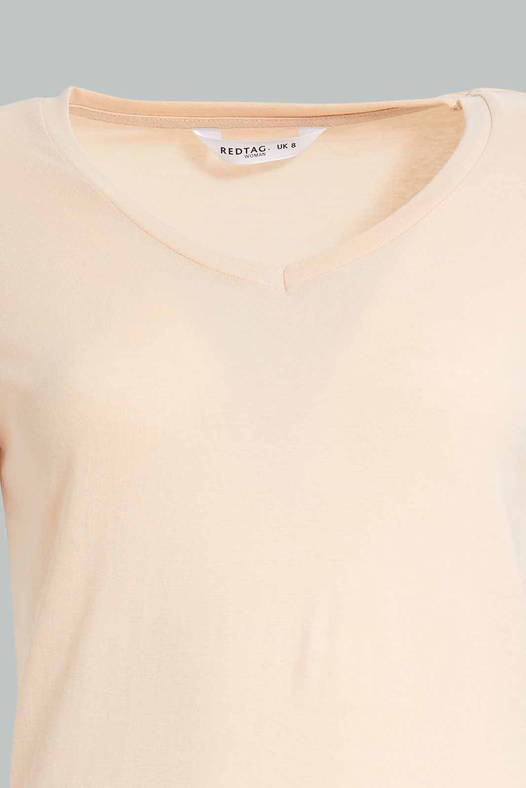Redtag-Beige-V-Neck-T-Shirt-V-Neck-T-Shirts-Women's-