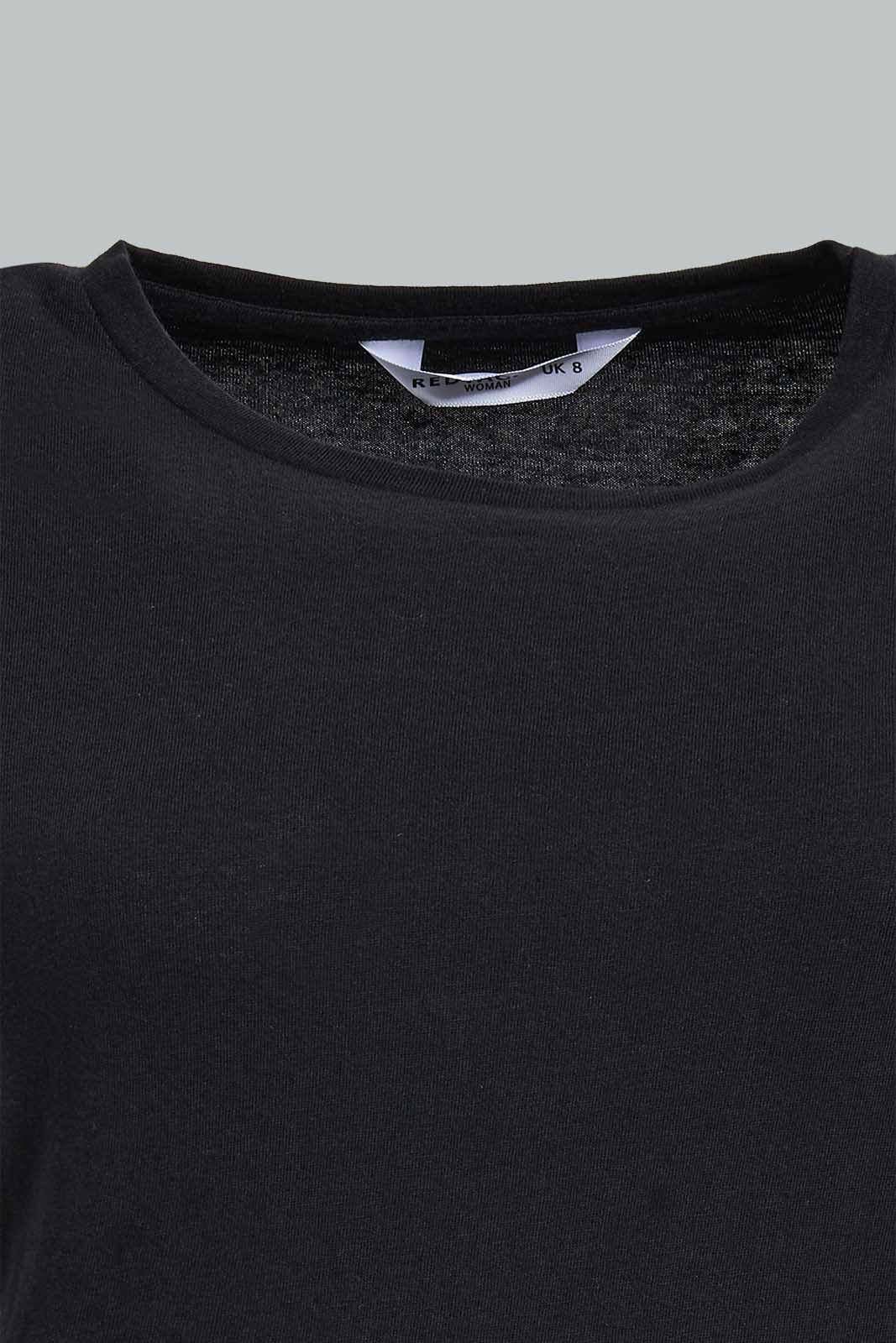 Redtag-Black--Crew-Neck-T-Shirt-Plain-Women's-