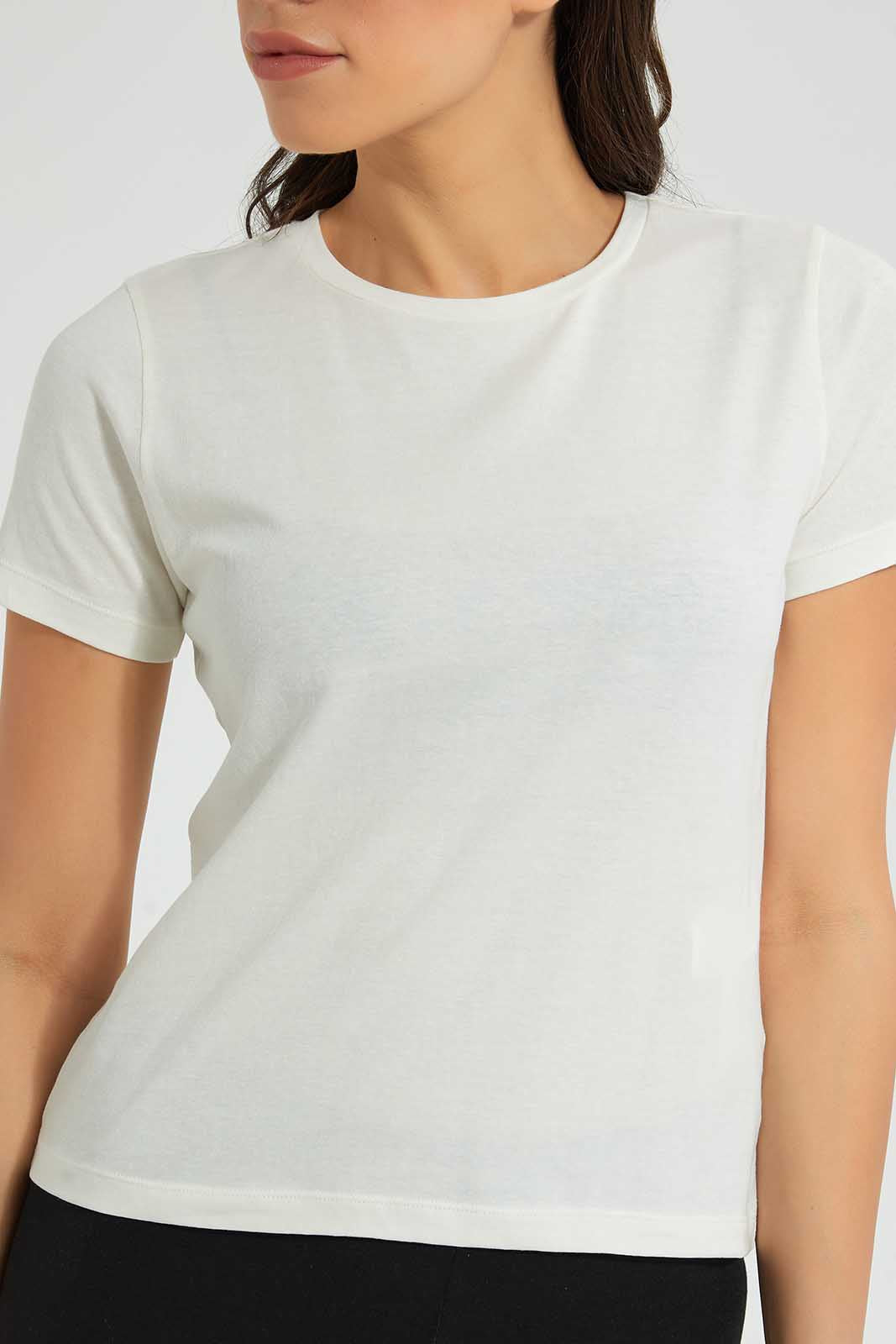 Redtag-Ivory--Crew-Neck-T-Shirt-Plain-Women's-