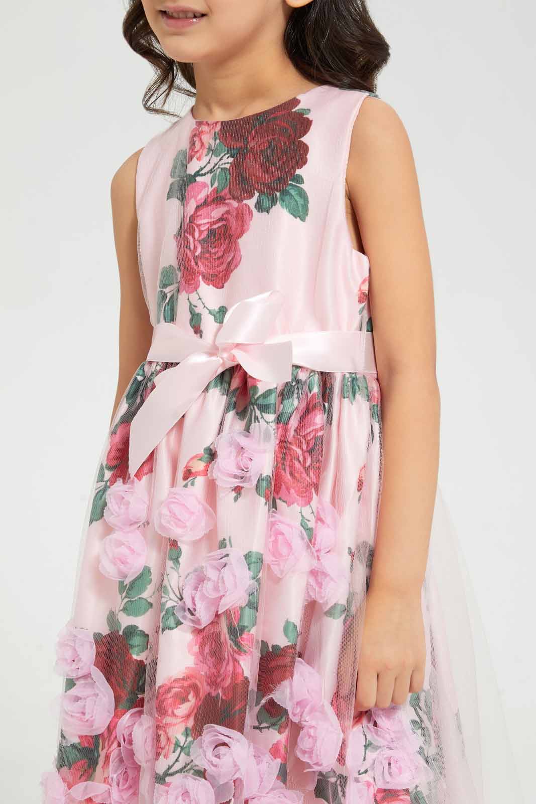 Redtag-Pink-Floral-Printed-Dress-Dresses-Girls-2 to 8 Years