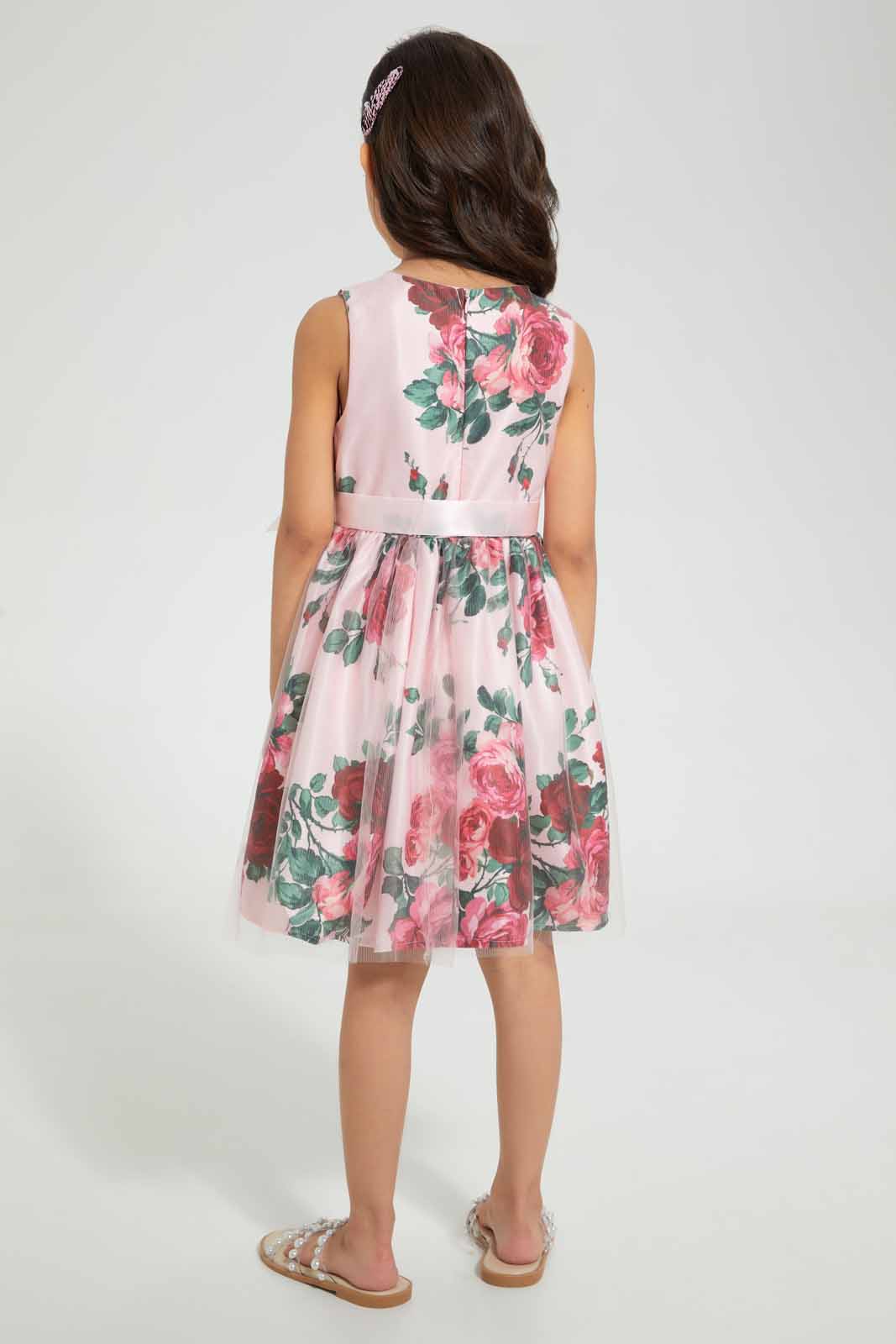 Redtag-Pink-Floral-Printed-Dress-Dresses-Girls-2 to 8 Years