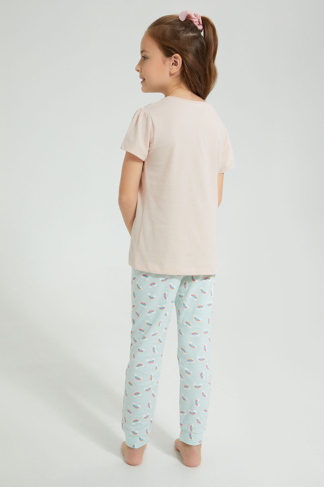 Redtag-Peach/Mint-Printed-S/Sleeve-Pyjama-Set-Colour:Mint,-Filter:Girls-(2-to-8-Yrs),-Girls-Pyjama-Sets,-New-In,-New-In-GIR,-Non-Sale,-S22C,-Section:Kidswear-Girls-2 to 8 Years