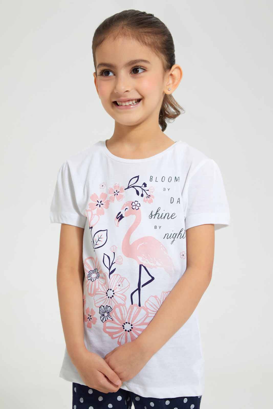 Redtag-White-And-Navy-Printed-Pyjama-Set-(2-Piece)-Category:Pyjama-Sets,-Colour:Navy,-Colour:White,-Deals:4-For-90,-Deals:Sale,-Filter:Girls-(2-to-8-Yrs),-GIR-Pyjama-Sets,-S22B,-Sale-GIR-APL,-Section:Girls-(0-to-14Yrs)-Girls-2 to 8 Years