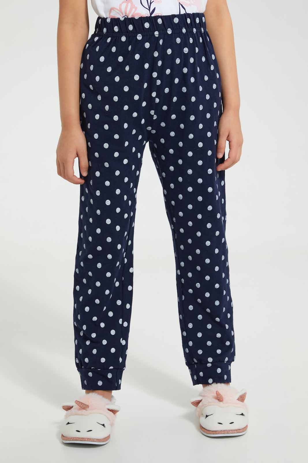 Redtag-White-And-Navy-Printed-Pyjama-Set-(2-Piece)-Category:Pyjama-Sets,-Colour:Navy,-Colour:White,-Deals:4-For-90,-Deals:Sale,-Filter:Girls-(2-to-8-Yrs),-GIR-Pyjama-Sets,-S22B,-Sale-GIR-APL,-Section:Girls-(0-to-14Yrs)-Girls-2 to 8 Years