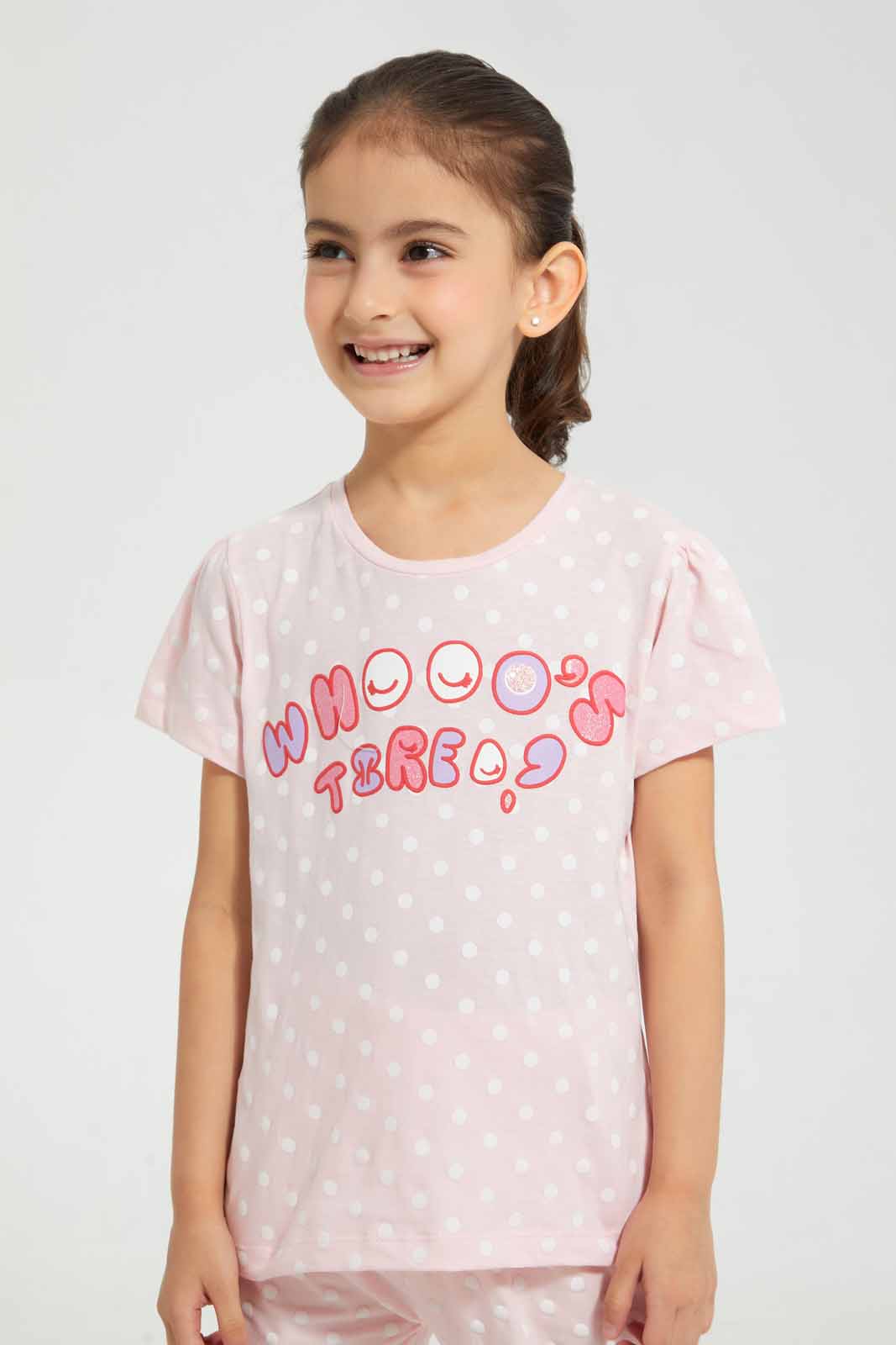 Redtag-Pink-Who's-There-Pyjama-Set-(2-Piece)-Category:Pyjama-Sets,-Colour:Pink,-Deals:4-For-90,-Deals:Sale,-Filter:Girls-(2-to-8-Yrs),-GIR-Pyjama-Sets,-S22B,-Sale-GIR-APL,-Section:Girls-(0-to-14Yrs)-Girls-2 to 8 Years
