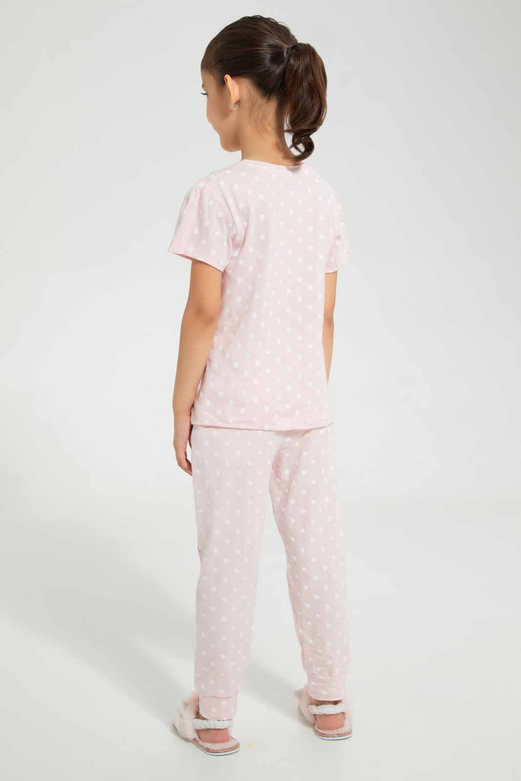 Redtag-Pink-Who's-There-Pyjama-Set-(2-Piece)-Category:Pyjama-Sets,-Colour:Pink,-Deals:4-For-90,-Deals:Sale,-Filter:Girls-(2-to-8-Yrs),-GIR-Pyjama-Sets,-S22B,-Sale-GIR-APL,-Section:Girls-(0-to-14Yrs)-Girls-2 to 8 Years