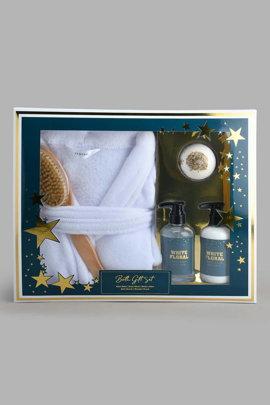 Redtag-White-Bath-Robe-Set-(5-Pcs)-Category:Robes,-Colour:White,-Filter:Home-Bathroom,-HMW-BAC-Bce-Bath-Accessories,-New-In,-New-In-HMW-BAC,-Non-Sale,-S22B,-Section:Homewares-Home-Bathroom-