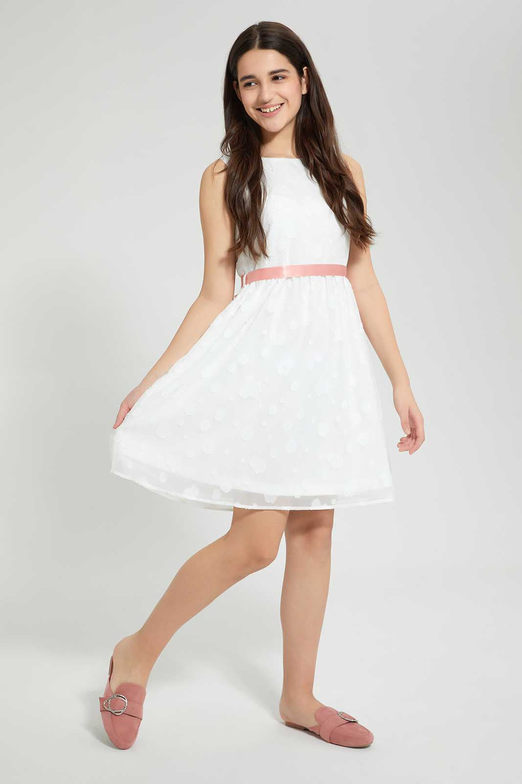 Redtag-White-Organza-Dress-Dresses-Senior-Girls-9 to 14 Years