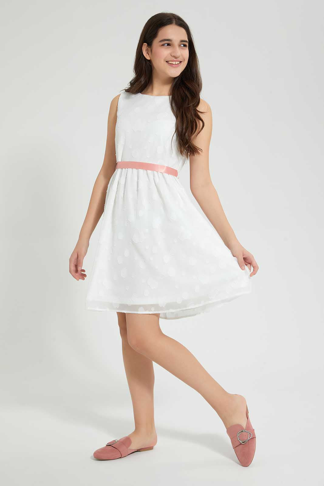 Redtag-White-Organza-Dress-Dresses-Senior-Girls-9 to 14 Years