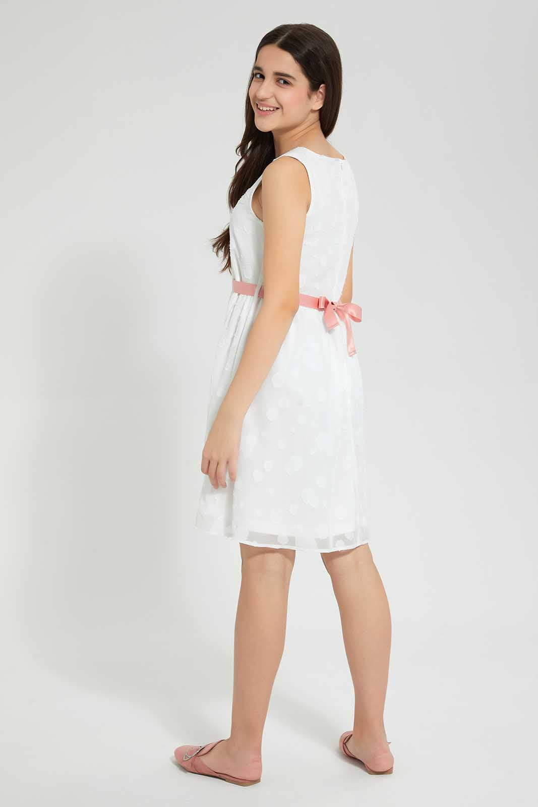 Redtag-White-Organza-Dress-Dresses-Senior-Girls-9 to 14 Years