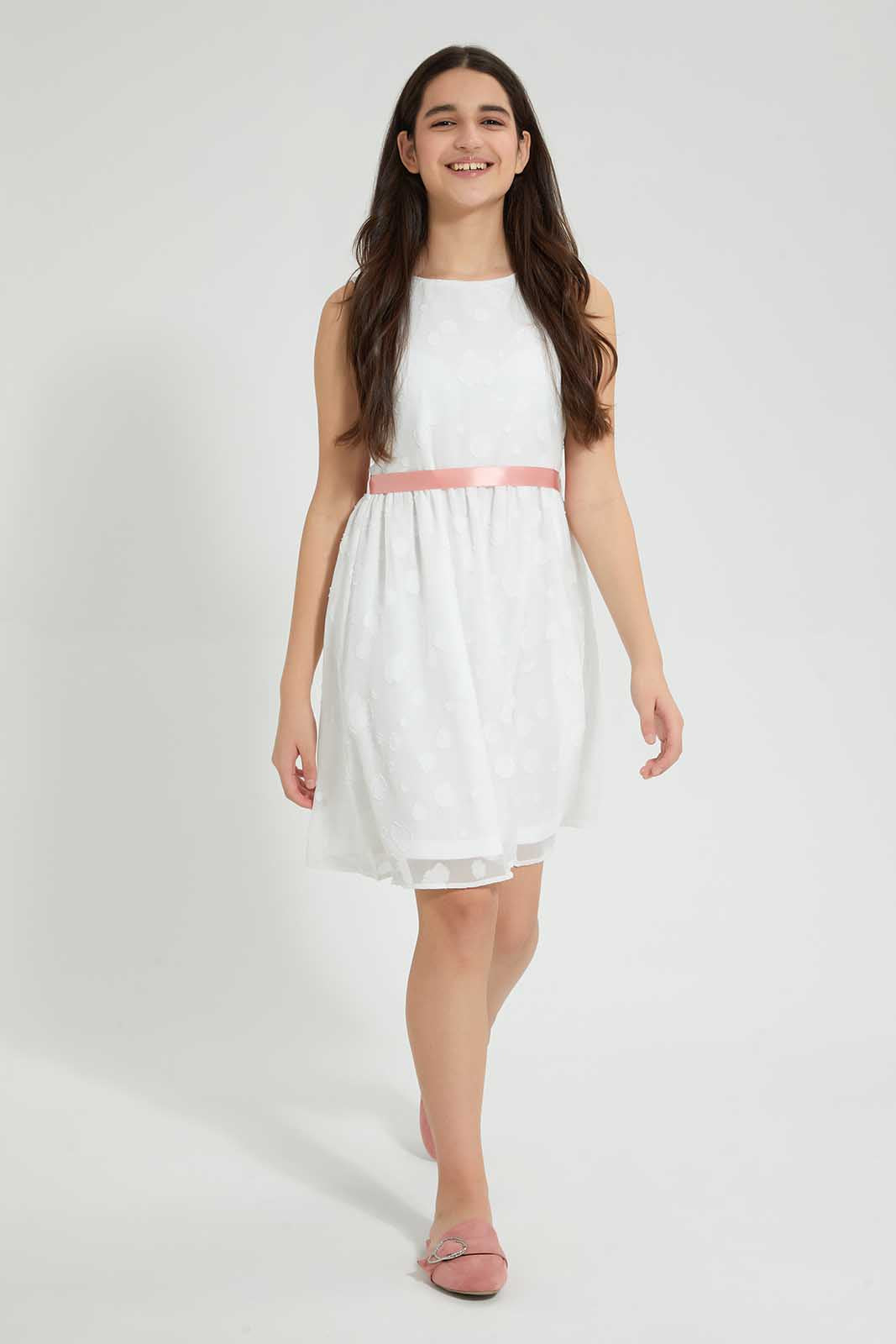 Redtag-White-Organza-Dress-Dresses-Senior-Girls-9 to 14 Years