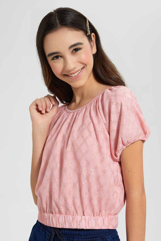 Redtag-Pink/Gold-Dobby-Lurex-Top-Blouses-Senior-Girls-9 to 14 Years