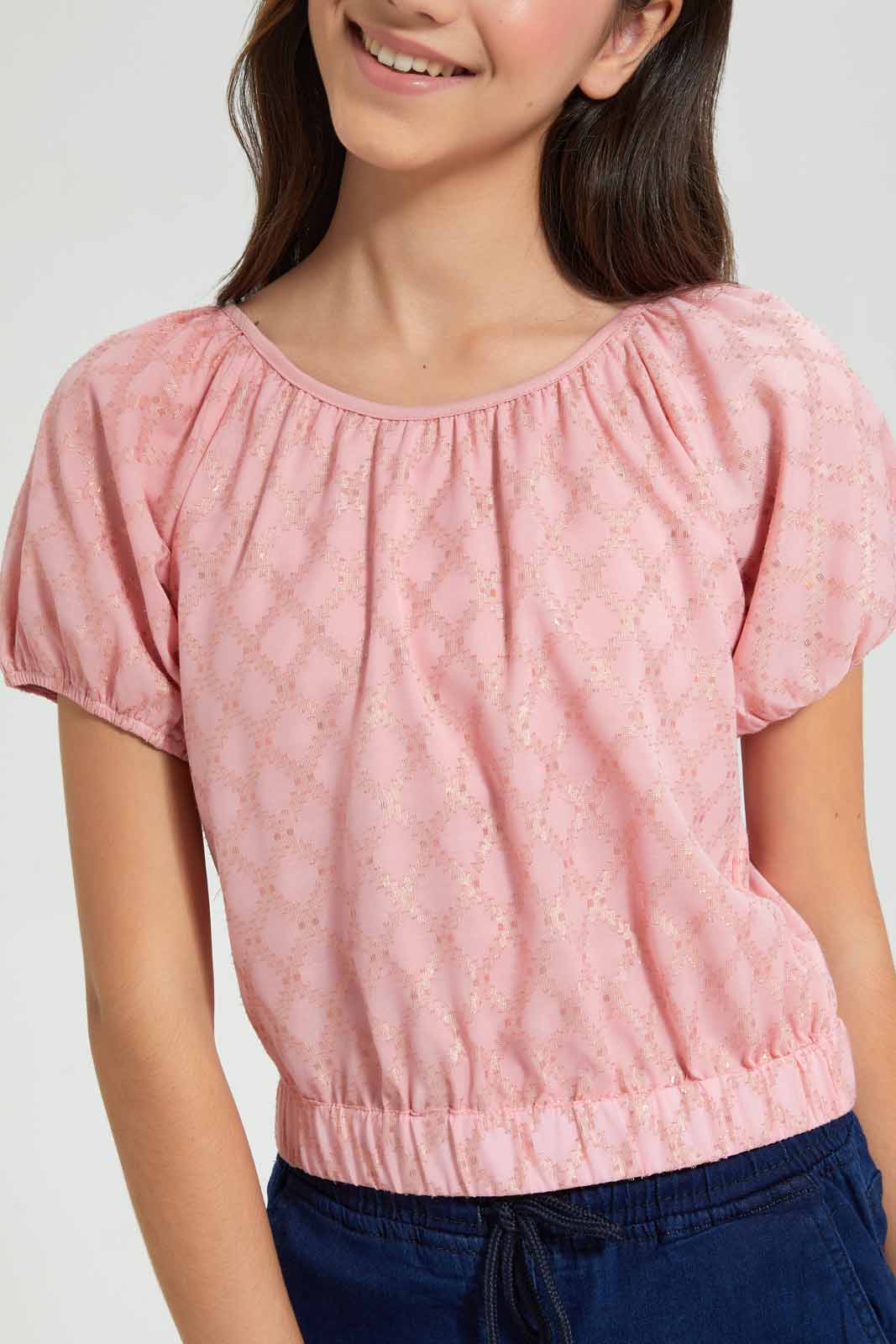 Redtag-Pink/Gold-Dobby-Lurex-Top-Blouses-Senior-Girls-9 to 14 Years