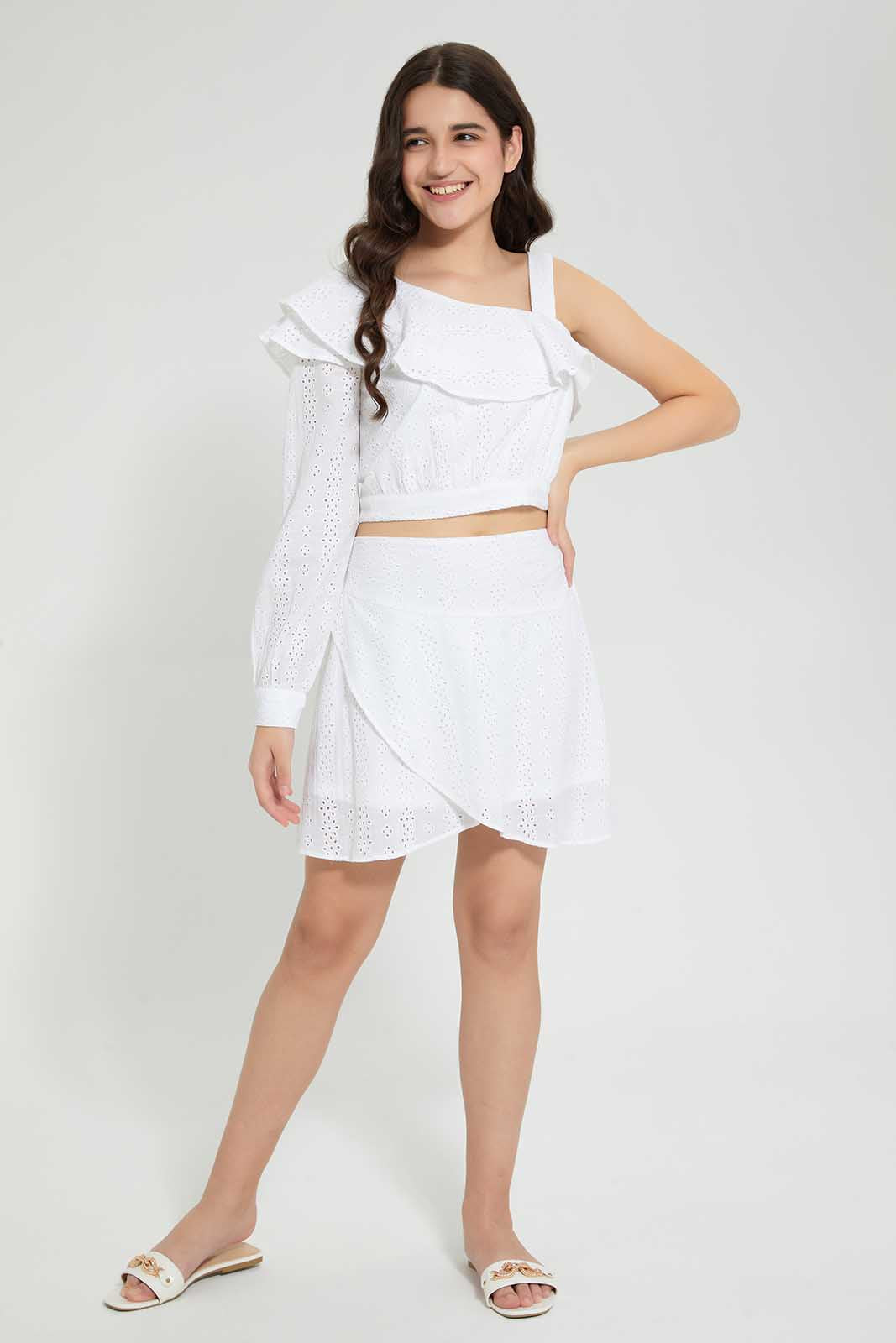 Redtag-White-Chiffly-Assymetrical-Blouse-Blouses-Senior-Girls-9 to 14 Years