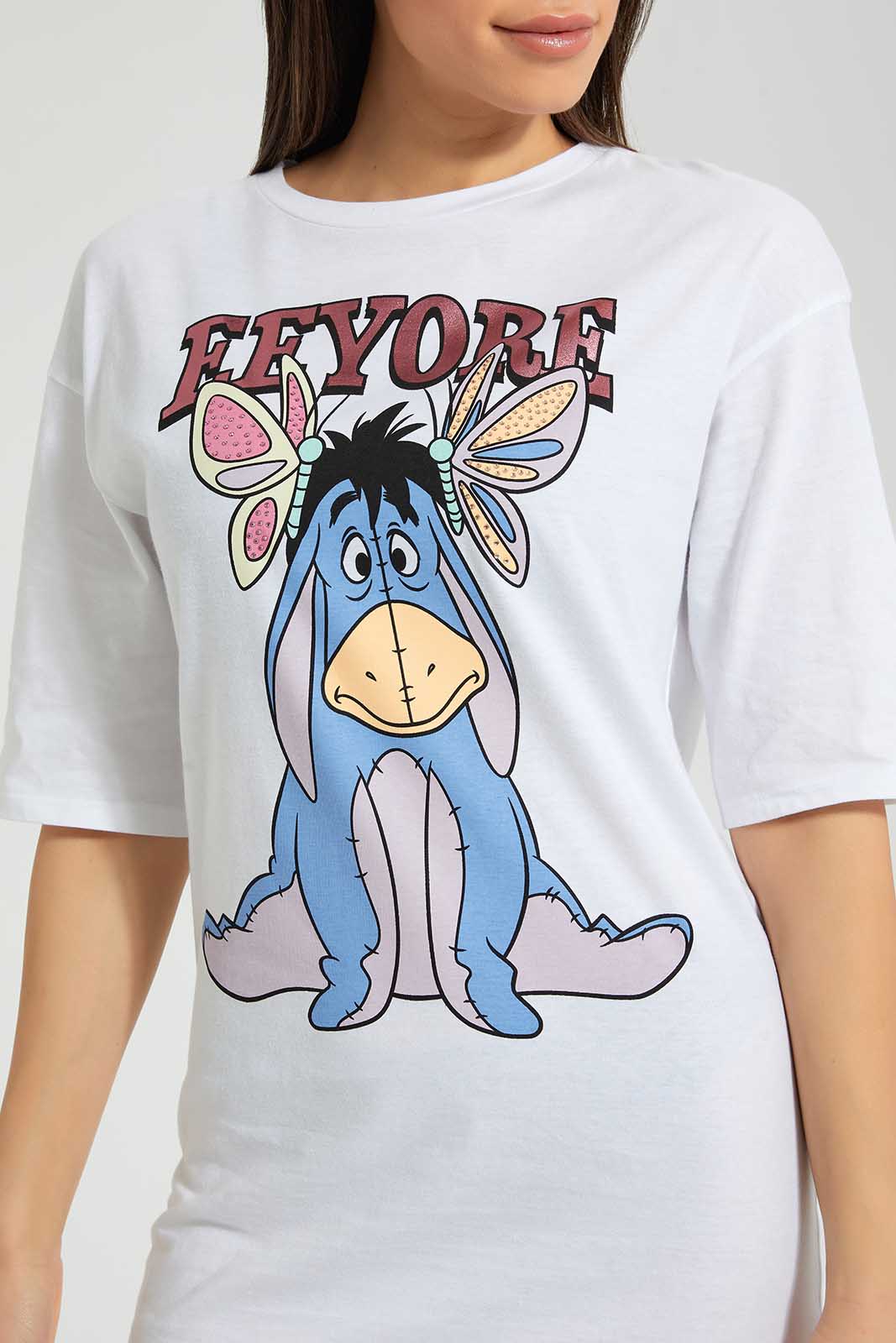 Redtag-Grey-Eeyore-Long-Line-Character-T-Shirt-Embellished-Women's-